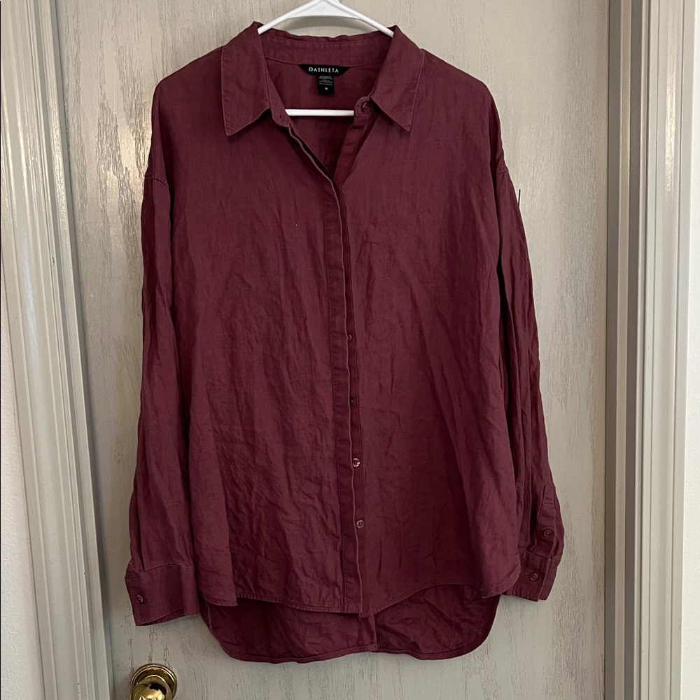 100% Linen | Button-Up Shirt in Deep Wine